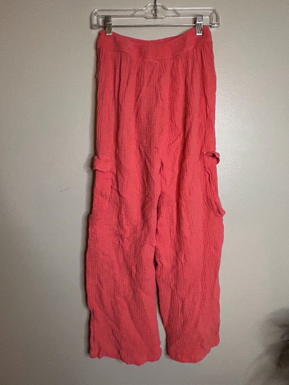 Aerie Pants Womens Small Cargo Pull On‎ Wide Leg Gauze Textured Lightweight Boho